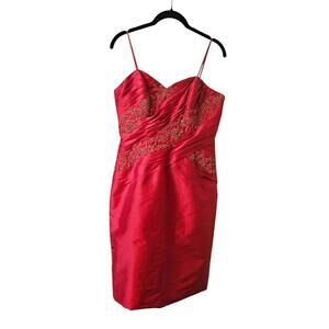 Val Stefani Couture M.O.B. Womens Dress Red Beaded Lace Layering NO SIZE TAG